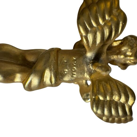 Lucky Angel Pin Holding Shamrock Clover Gold Tone Lapel - Picture 4 of 6